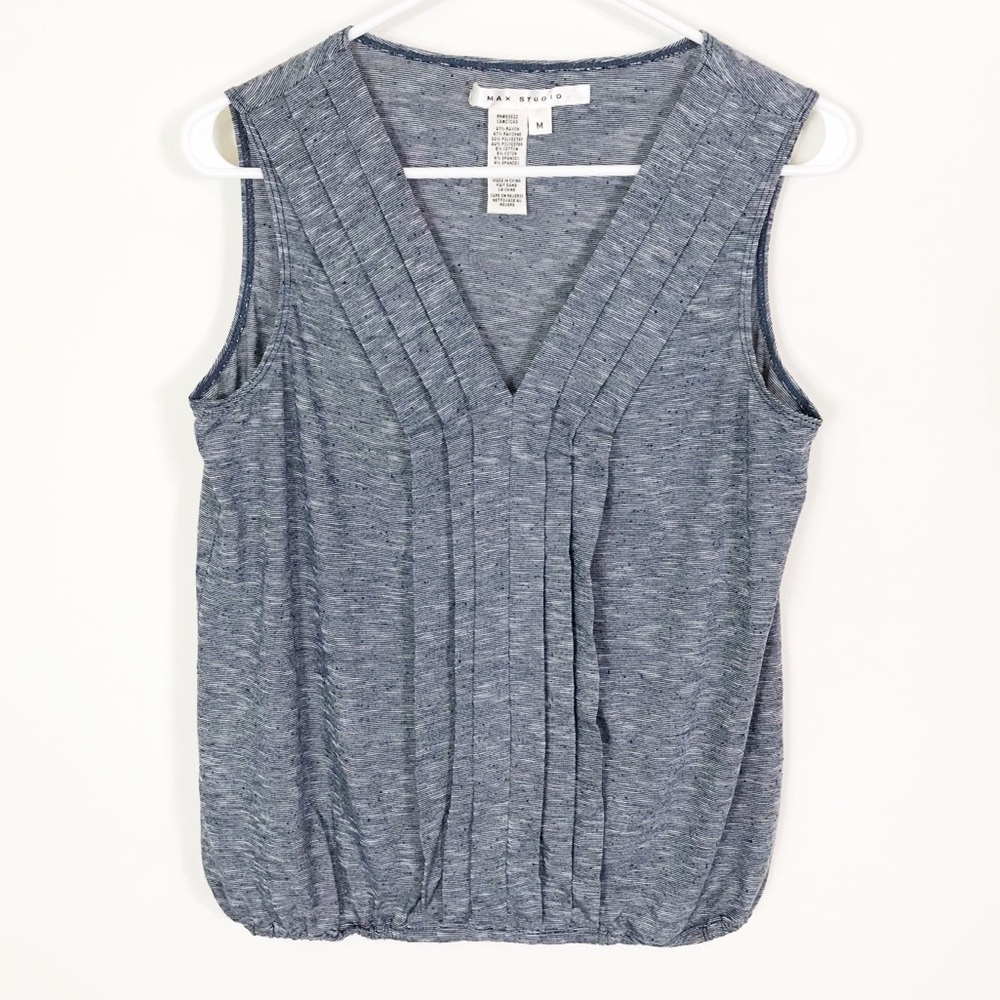 Max Studio Navy Space Dye V-Neck Sleeveless Top M